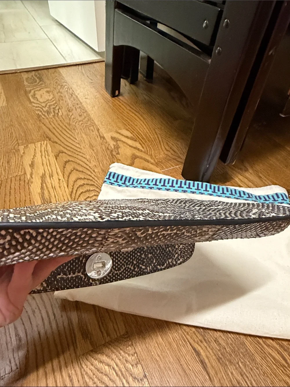 Tory Burch Black & White Snake skin Leather Clutch